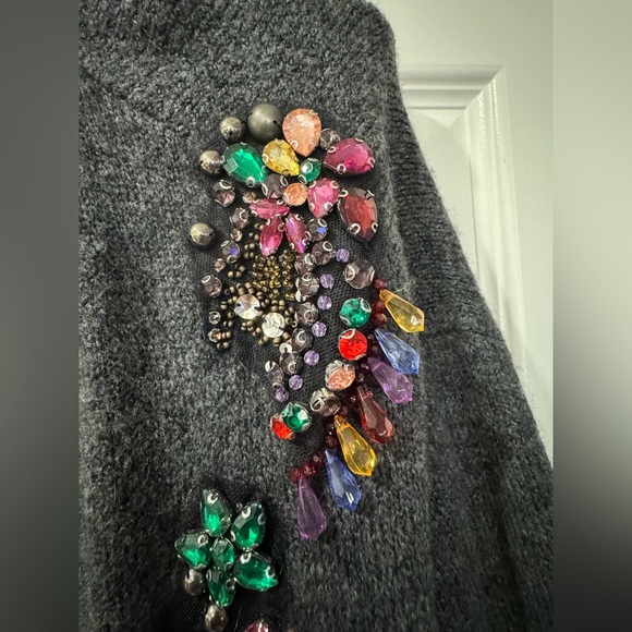 NWOT!! Zara Women’s Gray Open Long Cardigan with Multicolor Jewels L - Picture 5 of 8